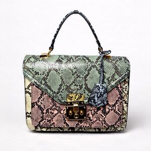 ALDO Snakeskin Print Top Handle Bag – Multicolor Python Pattern, Gold Lock
